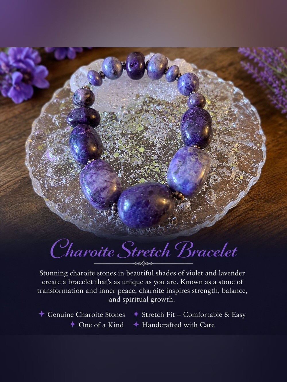 Charoite Stretch Bracelet - Purple Gemstone Bracelet